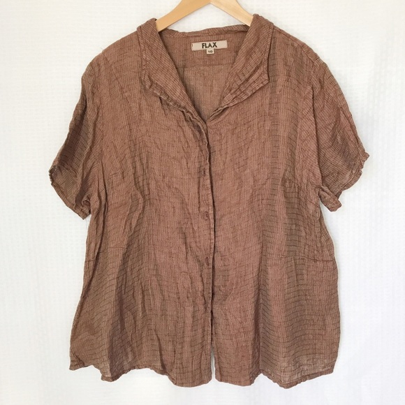 Flax Tops - FLAX // Brown Linen Button Up Blouse SZ 1G